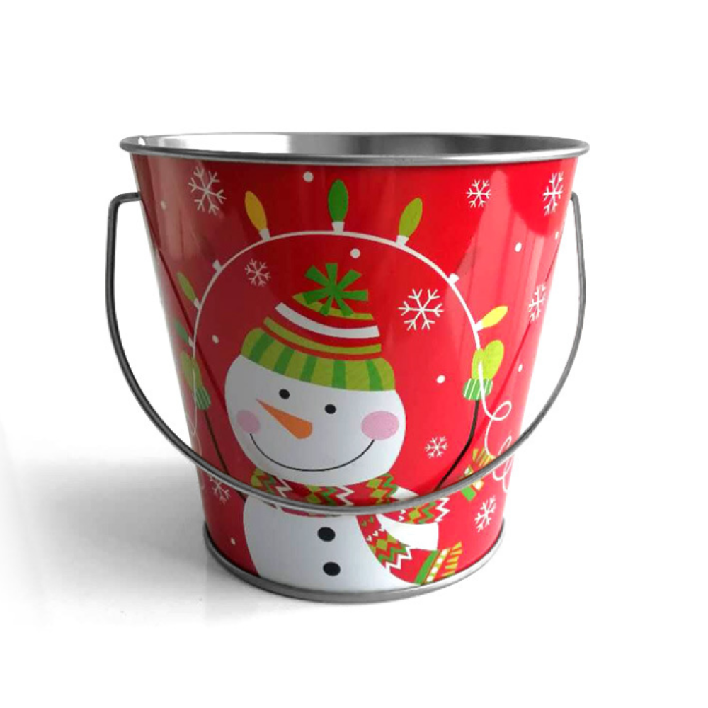 Christmas Tin Bucket With Handle